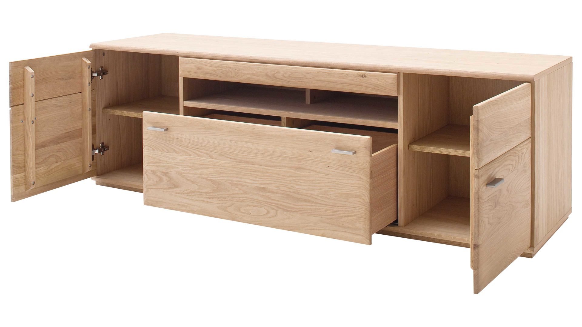 Wohnwand Mca furniture aus Holz in Holzfarben Wohnprogramm Bologna - Wohnwand W02 Eiche Bianco & Hirnholz – vierteilig, Breite ca. 320 cm