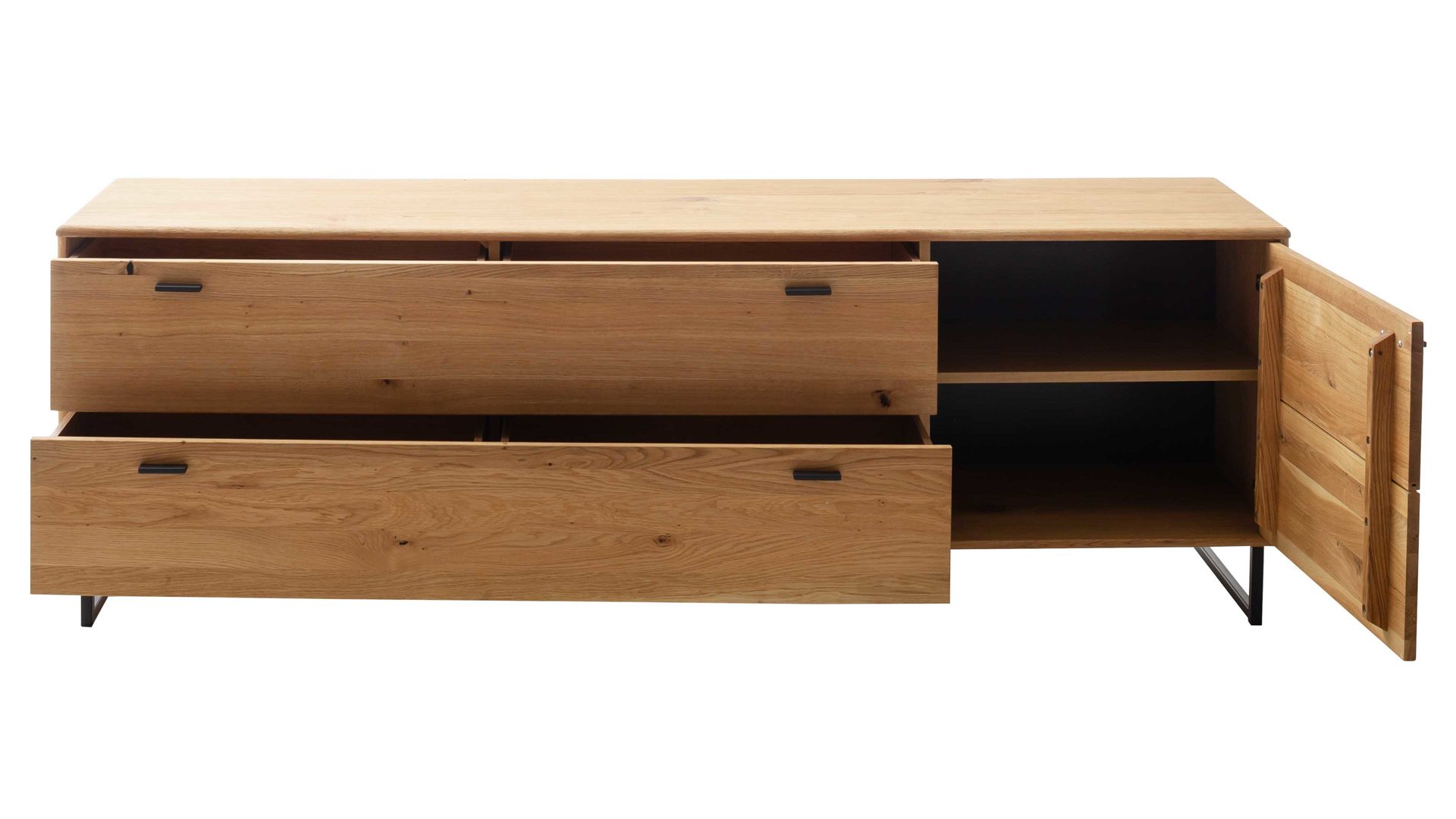 Wohnwand Mca furniture aus Holz in Holzfarben Wohnprogramm Arezzo - Wohnwand Wildeiche & Anthrazit - dreiteilig, Breite ca. 319 cm