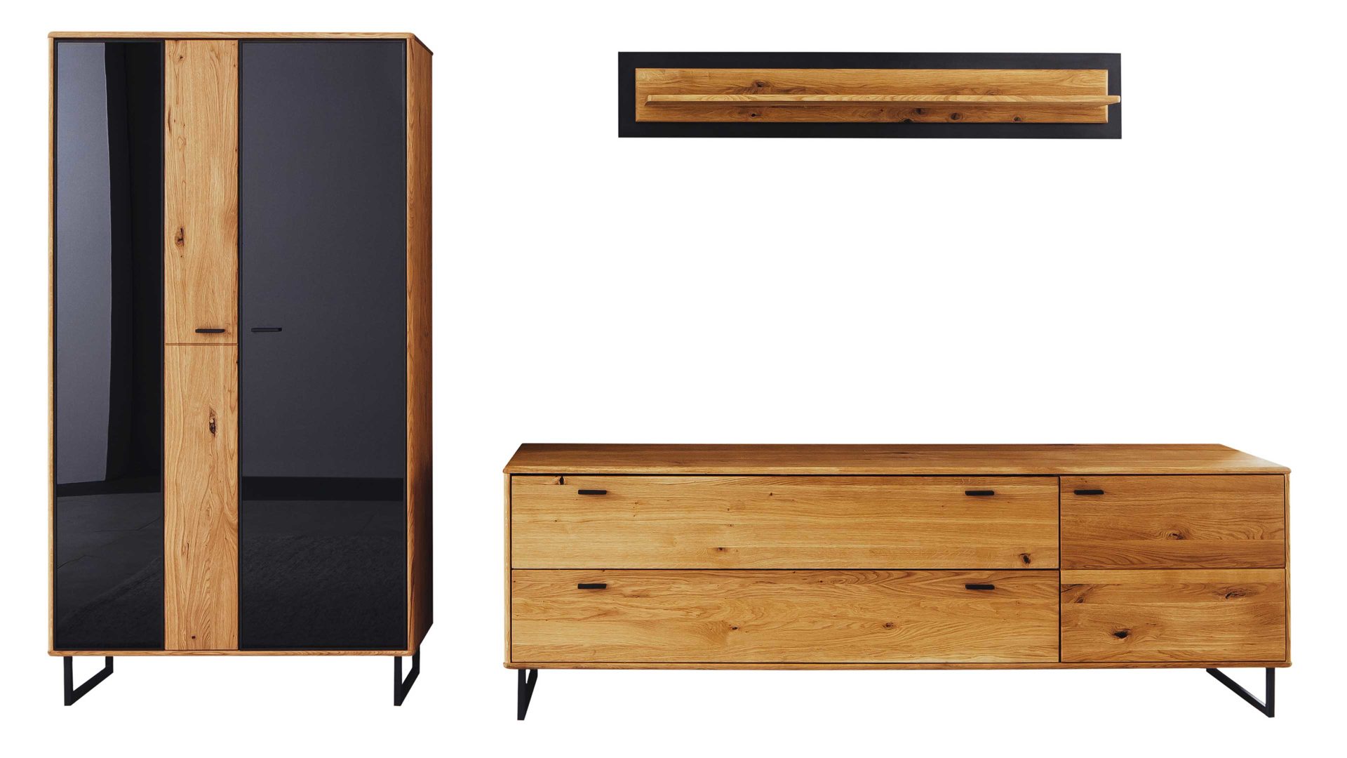 Wohnwand Mca furniture aus Holz in Holzfarben Wohnprogramm Arezzo - Wohnwand Wildeiche & Anthrazit - dreiteilig, Breite ca. 319 cm