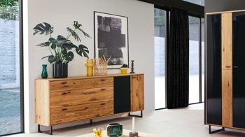 Sideboard Mca furniture aus Holz in Holzfarben Wohnprogramm Arezzo - Sideboard Wildeiche & Anthrazit - zwei Türen, drei Schubladen, Breite ca. 180 cm