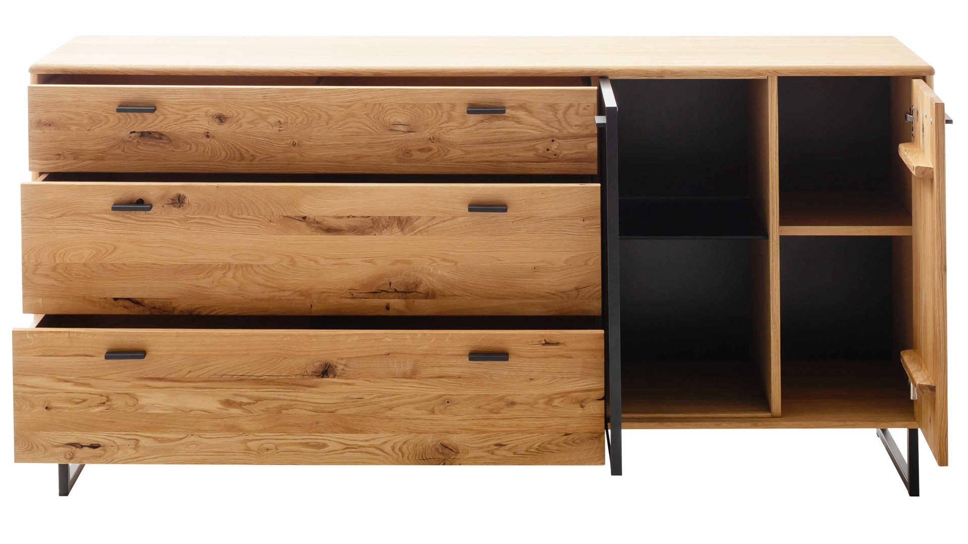 Sideboard Mca furniture aus Holz in Holzfarben Wohnprogramm Arezzo - Sideboard Wildeiche & Anthrazit - zwei Türen, drei Schubladen, Breite ca. 180 cm