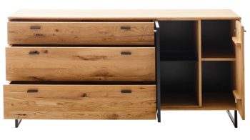 Sideboard Mca furniture aus Holz in Holzfarben Wohnprogramm Arezzo - Sideboard Wildeiche & Anthrazit - zwei Türen, drei Schubladen, Breite ca. 180 cm