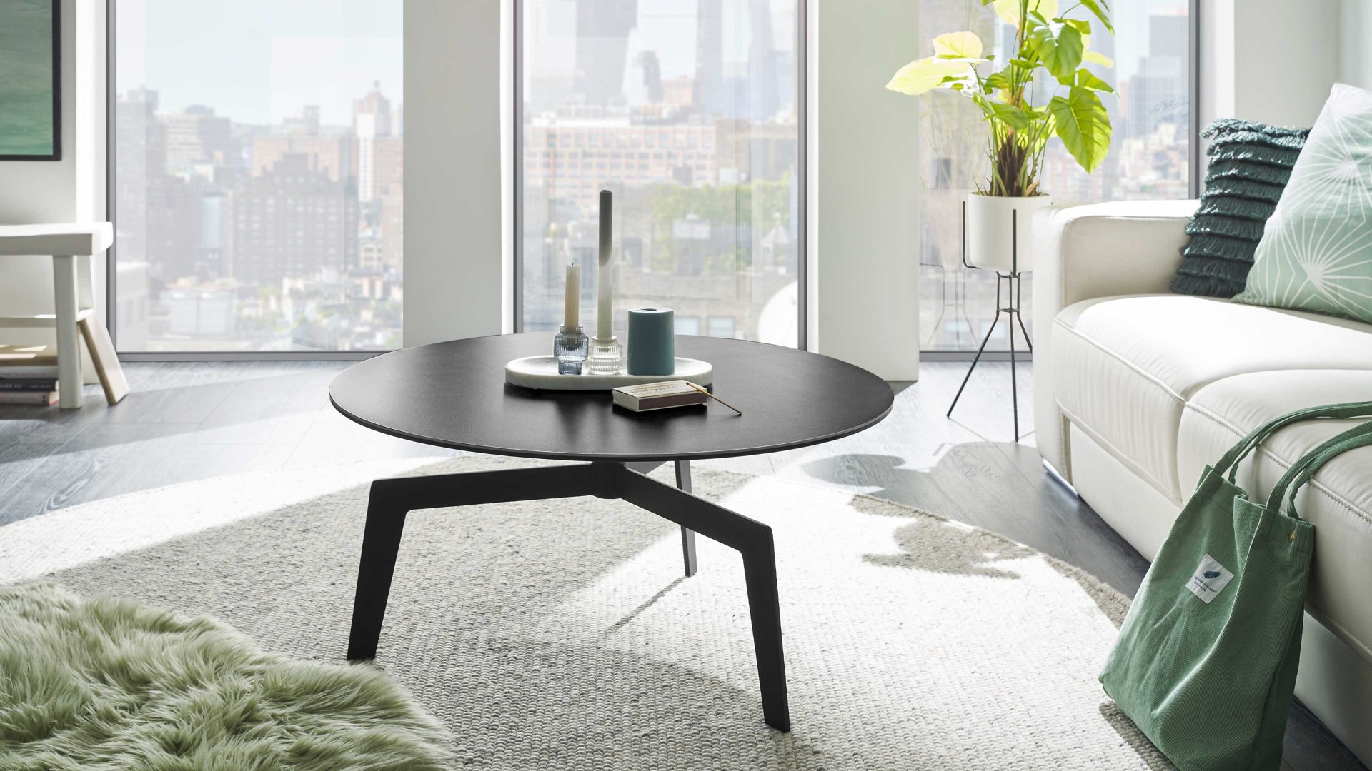 Couchtisch A better place furniture aus Keramik in Anthrazit Couchtisch Buena Vista anthrazitfarbene Keramik, Glas & Metall - Durchmesser ca. 80 cm