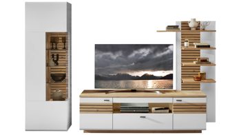 Wohnwand MIVIVO aus Holz in Weiß MIVIVO Wohnprogramm Fresno - Wohnwand Mattweiß & Artisan Eiche - dreiteilig, Breite ca. 296 cm