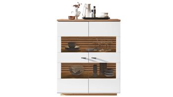 Highboard MIVIVO aus Holz in Weiß MIVIVO Wohnprogramm Fresno - Highboard Mattweiß & Artisan Eiche - zwei Türen, Breite ca. 110 cm