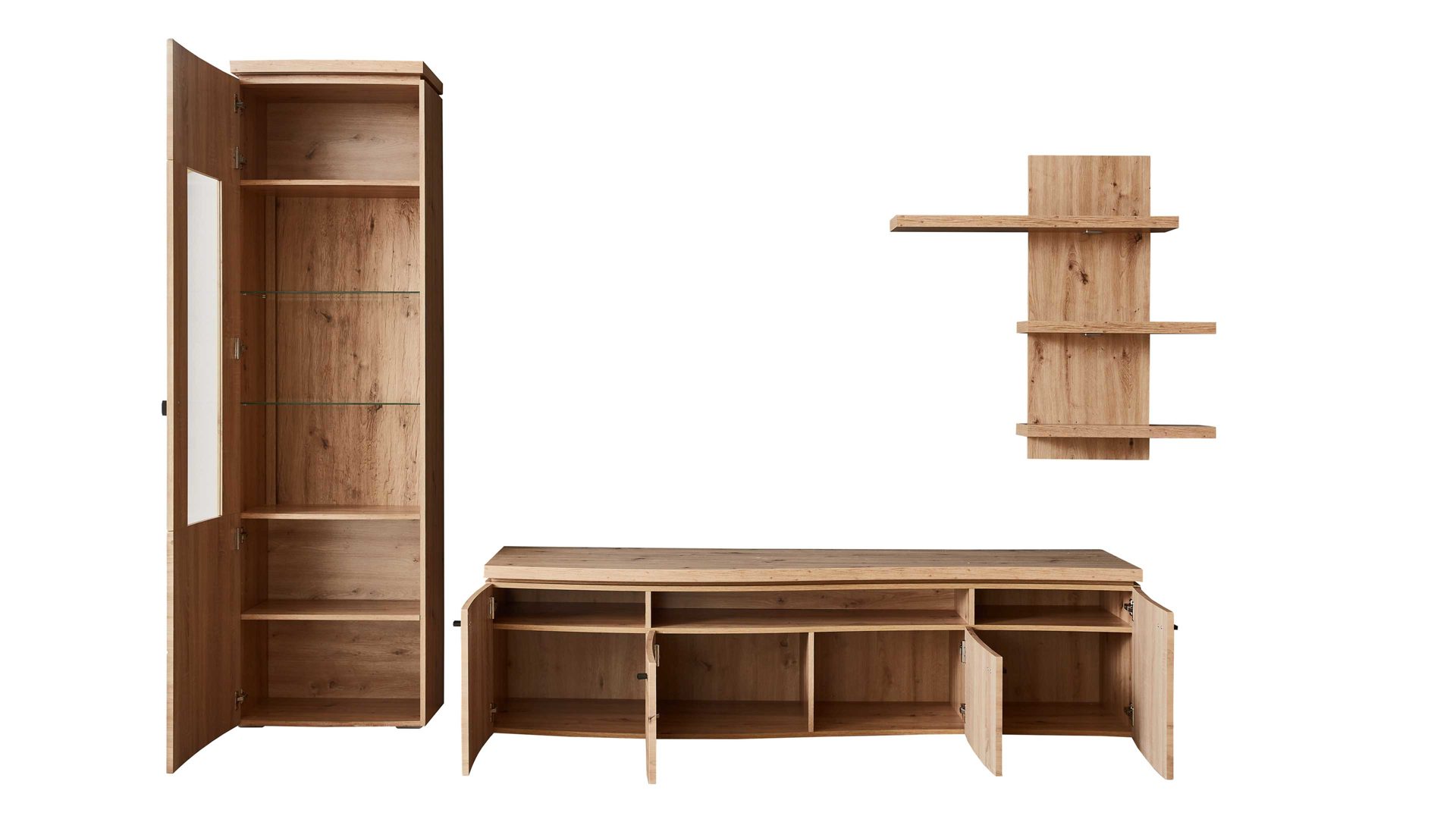 Wohnwand Ideal möbel aus Holz in Holzfarben Wohnwand Rondo Eiche Artisan - 3-teilig - Breite ca. 301 cm