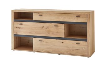 Wohnwand Ideal möbel aus Holz in Holzfarben Wohnprogramm Varas -  Sideboard Eiche & Asteiche & Grau