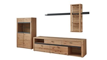 Wohnwand Ideal möbel aus Holz in Holzfarben Wohnprogramm Varas - Wohnwand Eiche & Asteiche & Grau