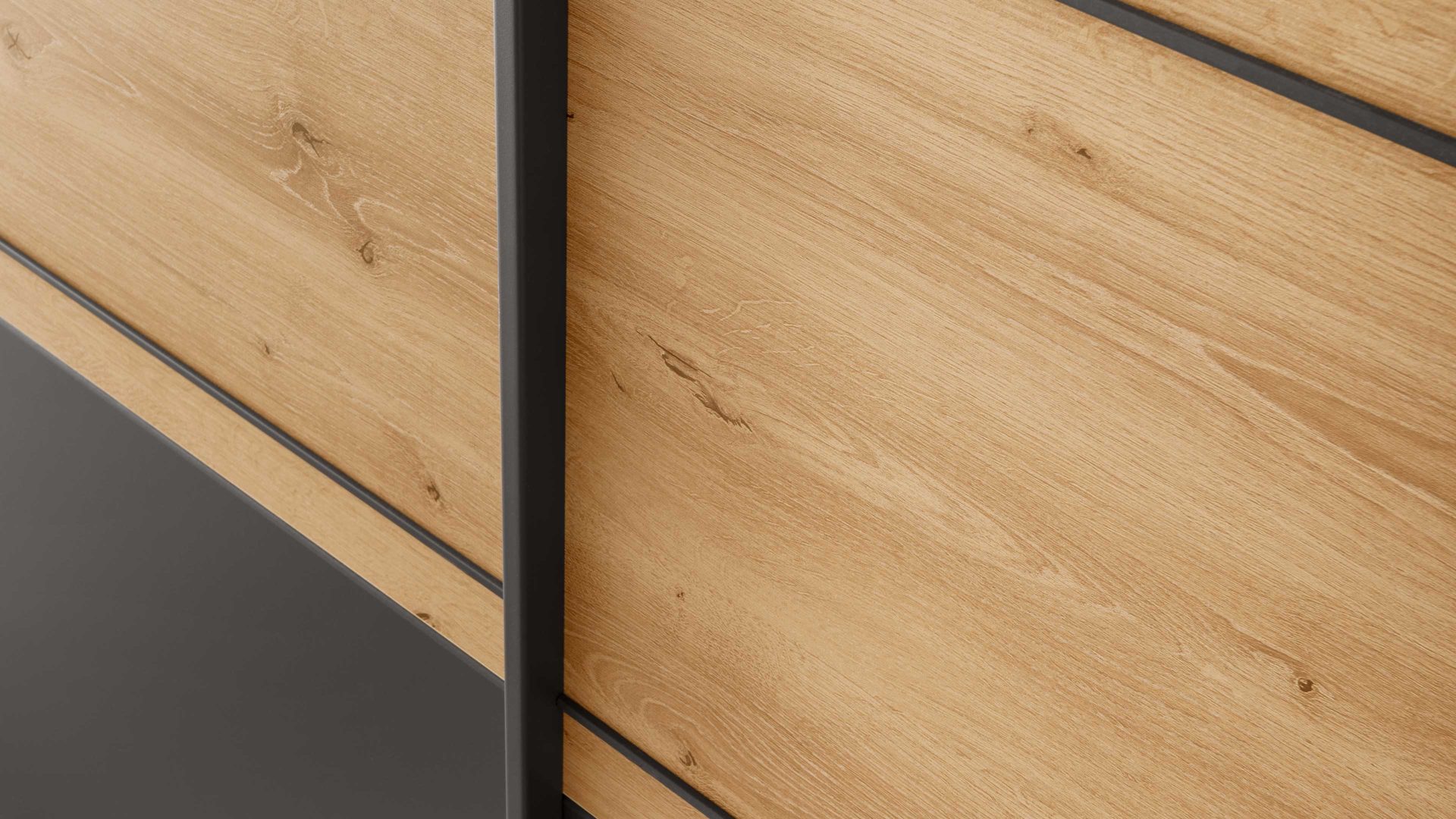 Komplettzimmer Wiemann | oeseder aus Holz in Dunkelgrau WIEMANN Schlafzimmerprogramm Alabama - Komplettzimmer Graphit & Eiche Bianco - vierteilig, Liegefläche ca. 180 x 200 cm