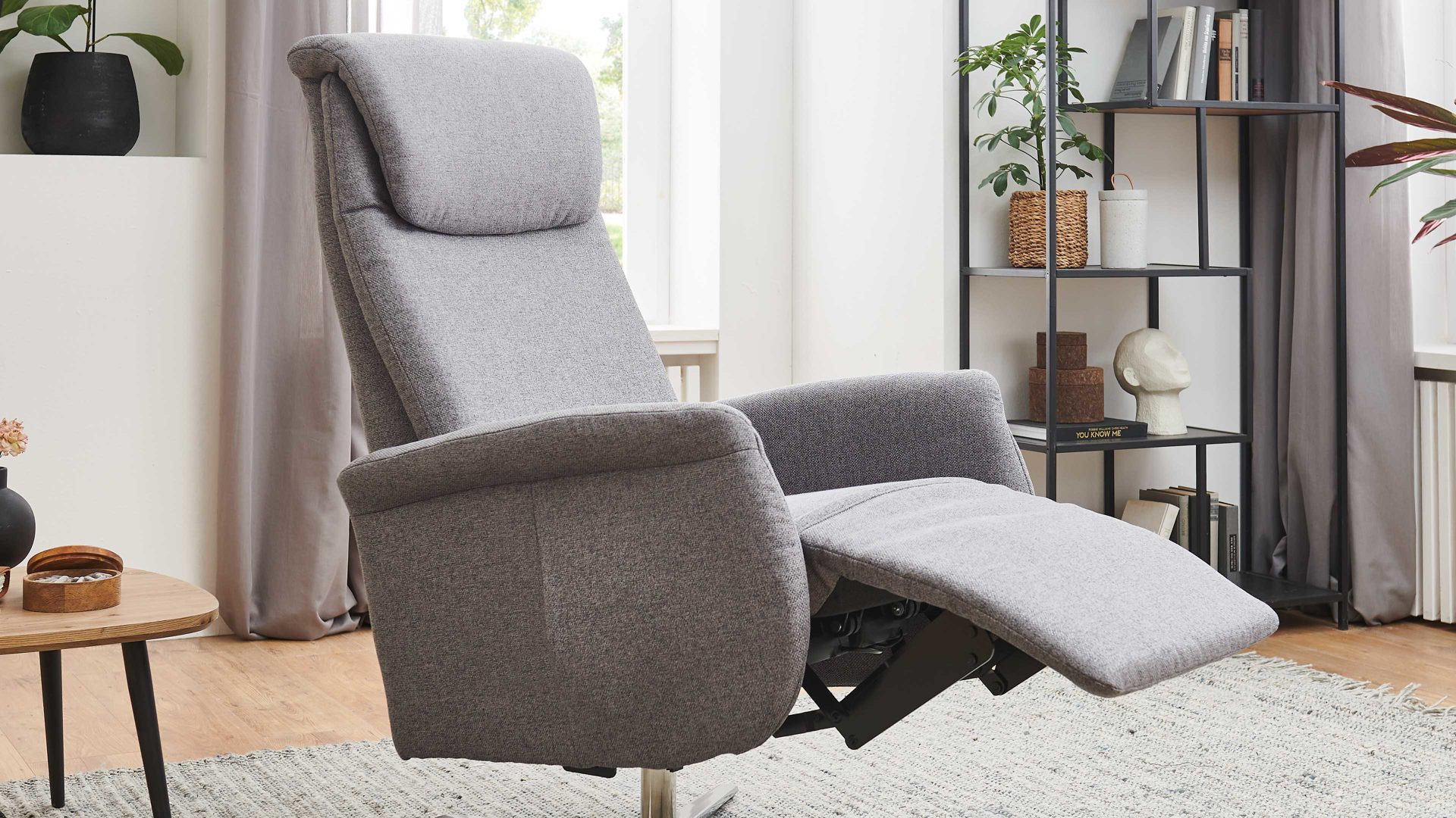 Relaxsessel COMFORT SMART aus Stoff in Grau COMFORT SMART Viro - Relaxsessel graues Flachgewebe Mono & glänzender Alufuß