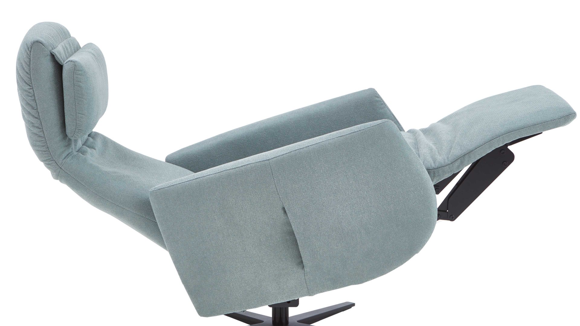 Relaxsessel COMFORT SMART aus Stoff in Hellblau COMFORT SMART Polstersessel Calipso M salbeifarbener Strukturstoff Free & schwarzer Sternfuß 909