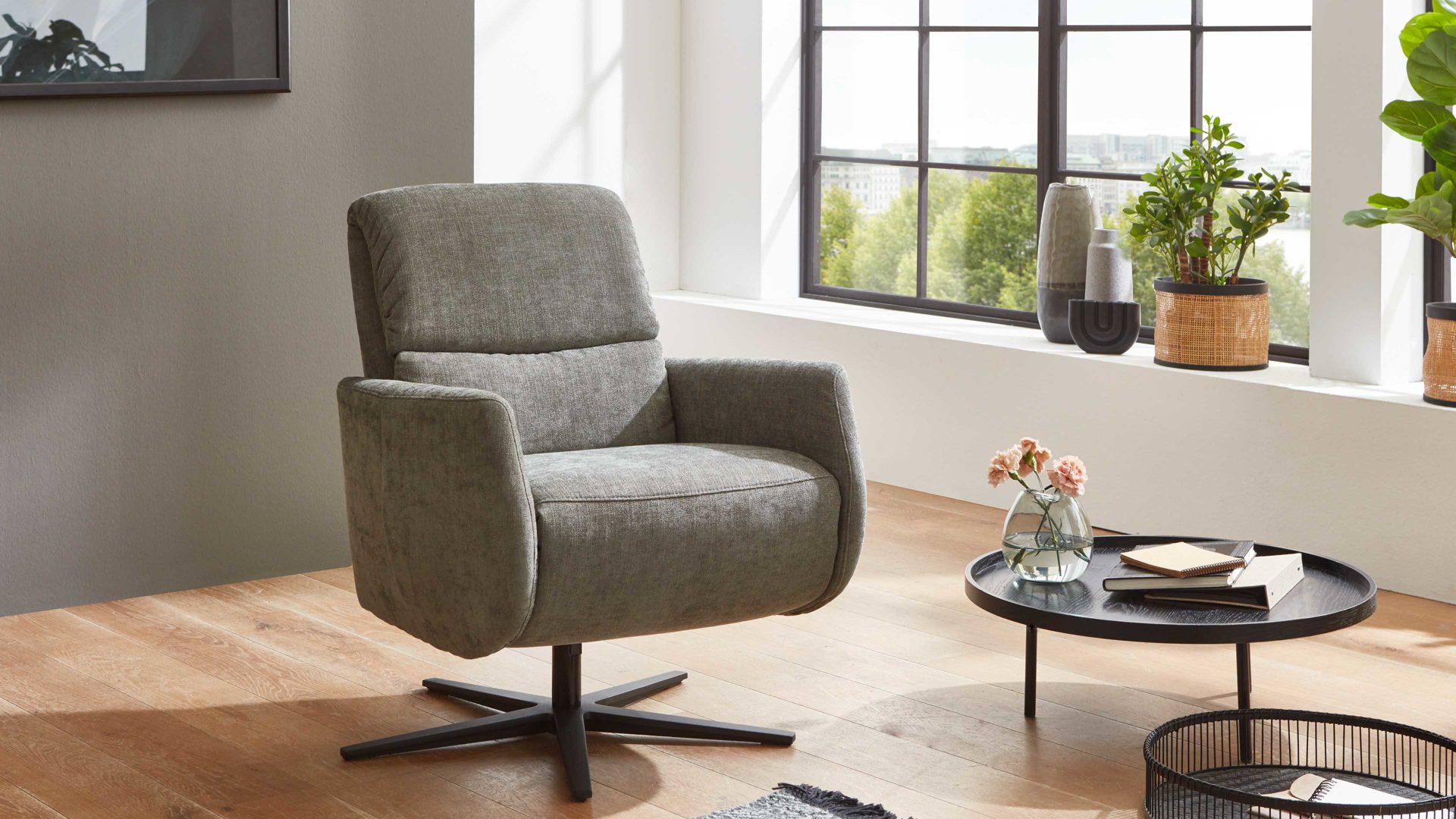 Relaxsessel COMFORT SMART aus Stoff in Dunkelgrün COMFORT SMART Polstersessel Calipso L grüner Strukturbezug Yelda & schwarzer Sternfuß 909