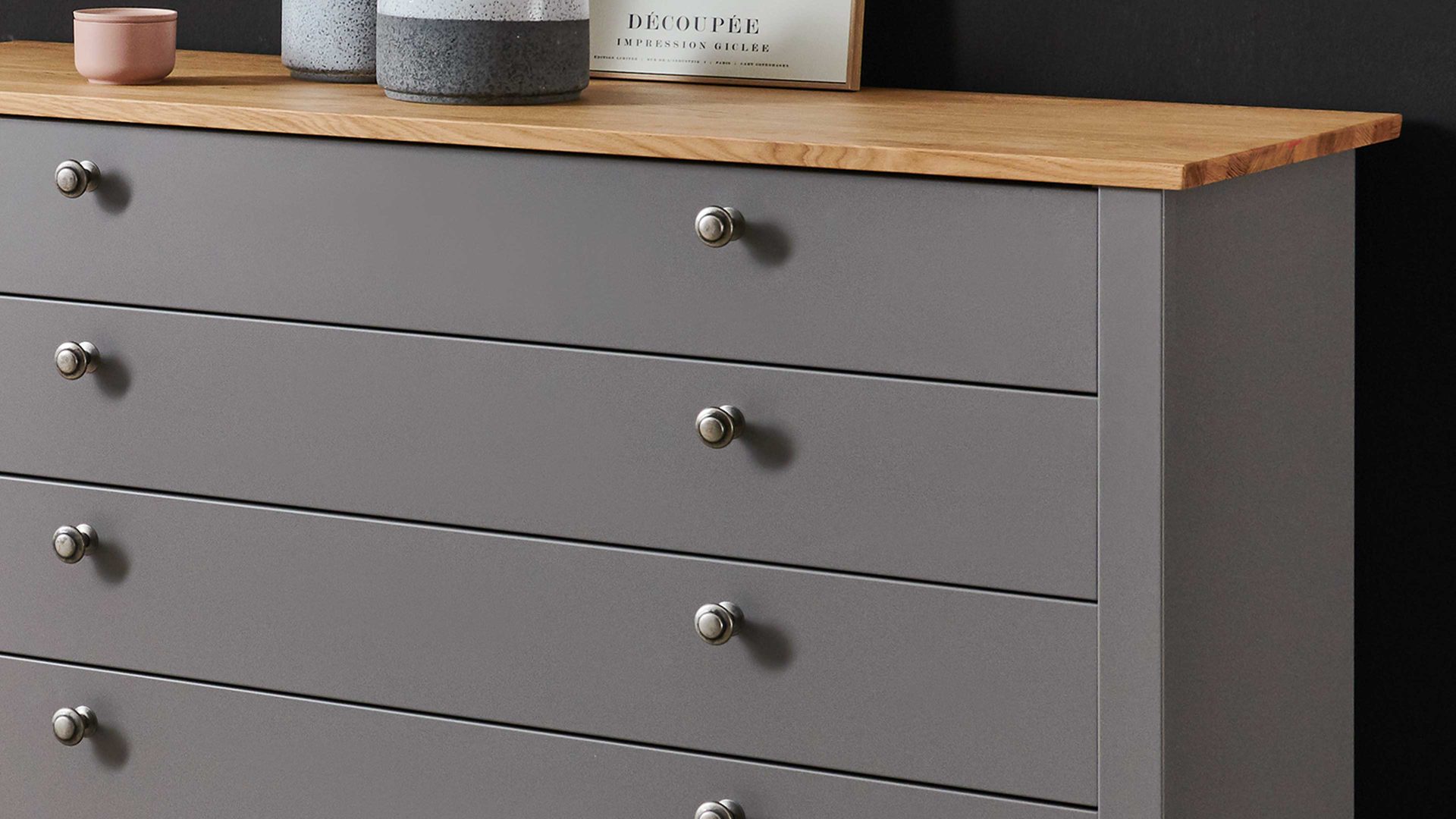 Schubladenkommode C. disselkamp aus Holz in Grau C.DISSELKAMP Schlafzimmerserie Charleston - Schubladenkommode manhattengrauer Lack & Wildeiche - fünf Schubladen, Breite ca. 134 cm