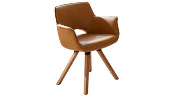 Vierfußstuhl Niehoff sitzmoebel aus Leder in Orange NIEHOFF SITZMÖBEL Armlehnstuhl Chester curcumafarbenes Leder Arcade Plus & Eichenholz