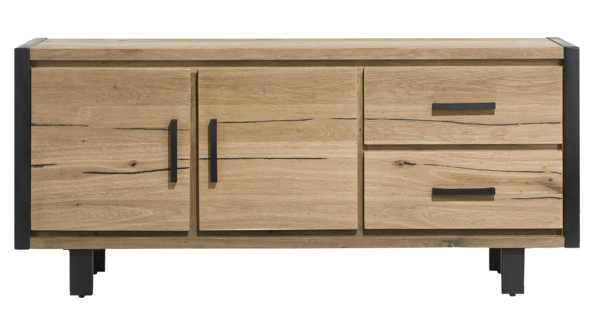 Sideboard WOODS & TRENDS aus Holz in Holzfarben WOODS & TRENDS Sideboard Brooklyn Railway braunes Eichefurnier – zwei Türen, zwei Schubladen