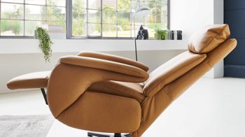 Relaxsessel Steinpol polsteria aus Leder in Gelb Relaxsessel Serie Relaxa Feeling senffarbenes Leder Punch Dijon & schwarzer Sternfuß