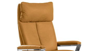 Relaxsessel Steinpol polsteria aus Leder in Gelb Relaxsessel Serie Relaxa-Feeling senffarbenes Leder Punch Dijon & Edelstahl-Drehteller
