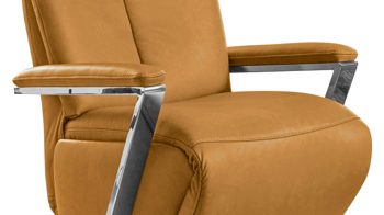 Relaxsessel Steinpol polsteria aus Leder in Gelb Relaxsessel Serie Relaxa-Feeling senffarbenes Leder Punch Dijon & Edelstahl-Drehteller