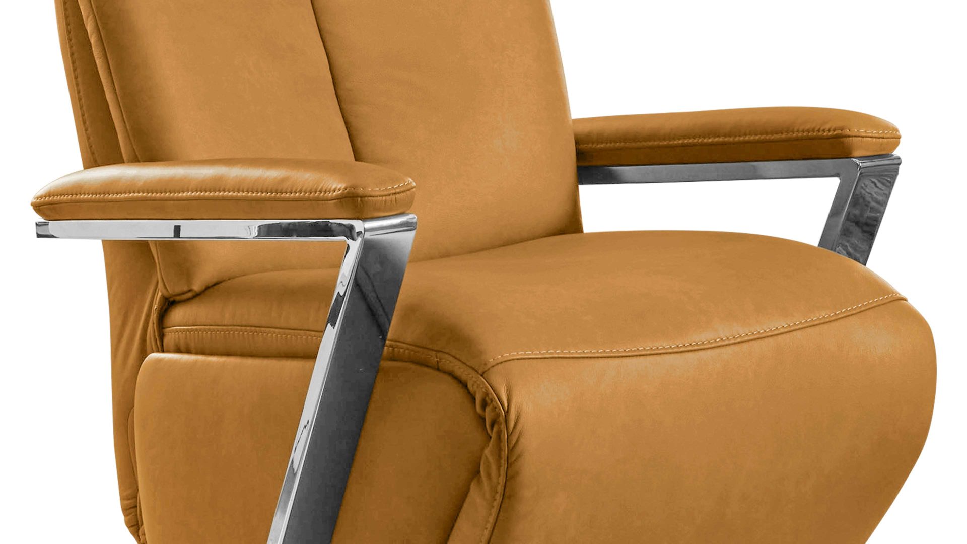 Relaxsessel Steinpol polsteria aus Leder in Gelb Relaxsessel Serie Relaxa-Feeling senffarbenes Leder Punch Dijon & Edelstahl-Drehteller