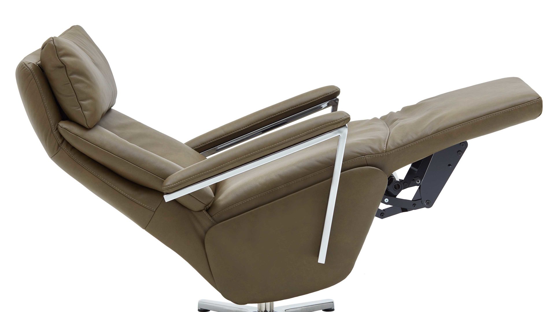 Relaxsessel Steinpol polsteria aus Leder in Grün Relaxsessel Serie Relaxa-Feeling olivgrünes Leder Evita & Chrom-Sternfuß