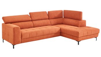 Ecksofa KAWOO aus Stoff in Orange KAWOO Serie 7567 - Ecksofa Signal-oranger Strukturstoff TCM 727 & schwarze Metallfüße S17 - ca. 293 x 201 cm