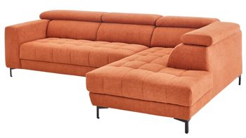 Ecksofa KAWOO aus Stoff in Orange KAWOO Serie 7567 - Ecksofa Signal-oranger Strukturstoff TCM 727 & schwarze Metallfüße S17 - ca. 293 x 201 cm