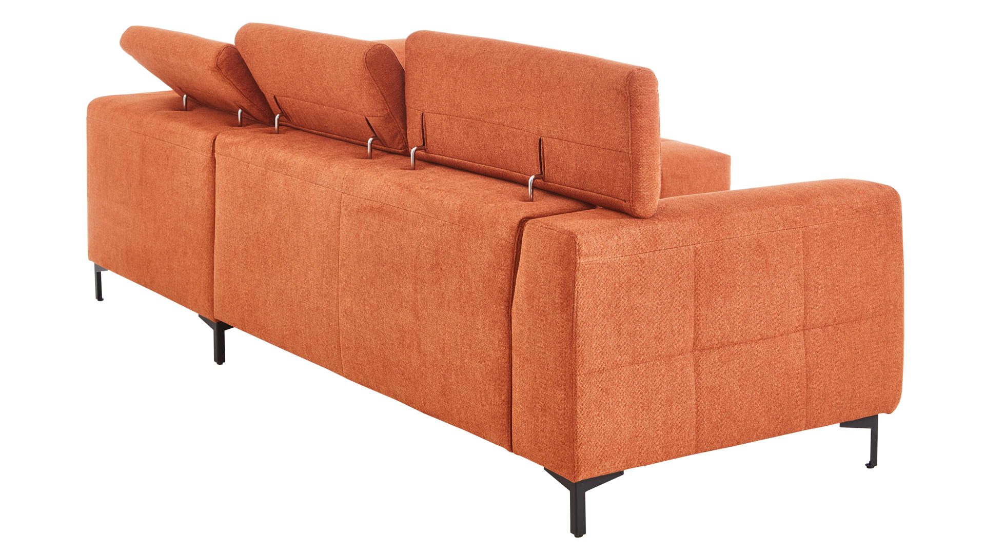 Ecksofa KAWOO aus Stoff in Orange KAWOO Serie 7567 - Ecksofa Signal-oranger Strukturstoff TCM 727 & schwarze Metallfüße S17 - ca. 293 x 201 cm