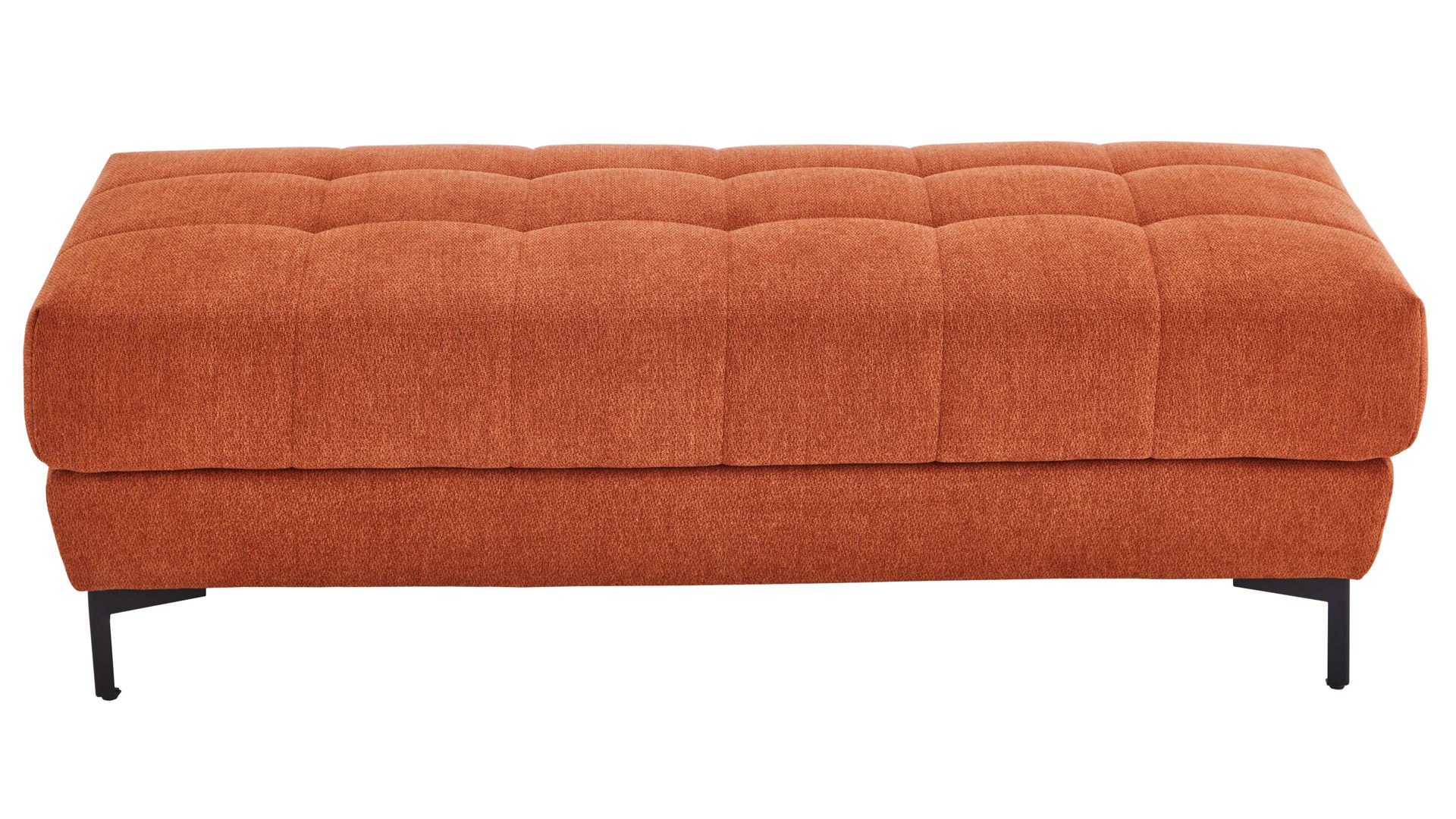 Polsterhocker KAWOO aus Stoff in Orange KAWOO Serie 7567 - XXL-Polsterhocker Signal-oranger Strukturstoff TCM 727 & schwarze Metallfüße S17 - ca. 156 x 72 cm