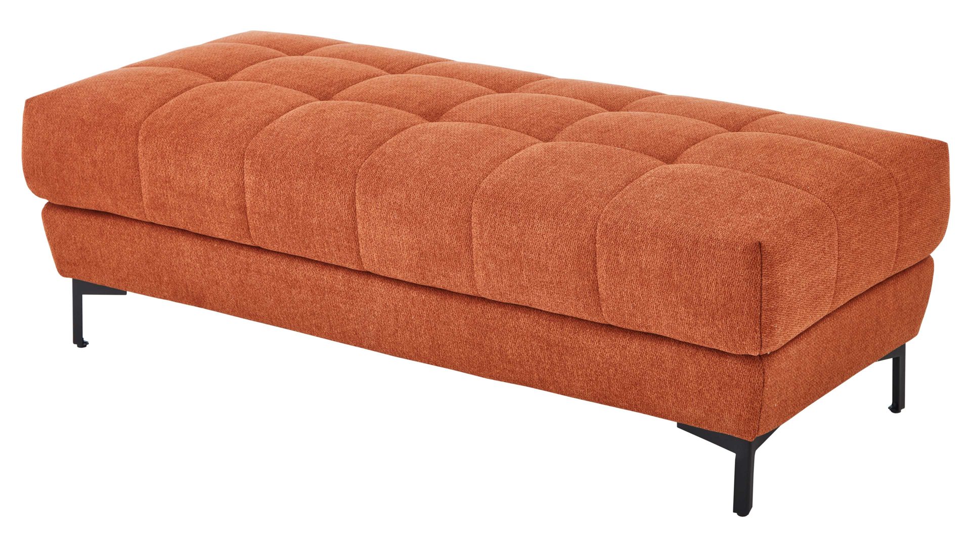 Polsterhocker KAWOO aus Stoff in Orange KAWOO Serie 7567 - XXL-Polsterhocker Signal-oranger Strukturstoff TCM 727 & schwarze Metallfüße S17 - ca. 156 x 72 cm