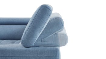 Ecksofa KAWOO aus Stoff in Blau KAWOO Serie 7567 - Ecksofa taubenblauer Bezug EQE 16 & Chromfuß C17 - Stellfläche ca. 201 x 293 cm