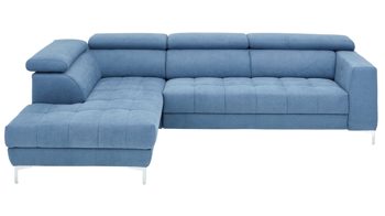 Ecksofa KAWOO aus Stoff in Blau KAWOO Serie 7567 - Ecksofa taubenblauer Bezug EQE 16 & Chromfuß C17 - Stellfläche ca. 201 x 293 cm