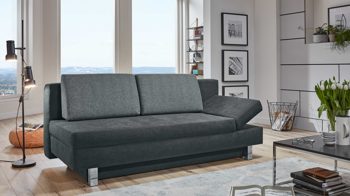 Schlafsofa Restyl aus Stoff in Schwarz Schlafsofa Tino schwarzer Bezug 55-6323 & chromfarbene Metallüße