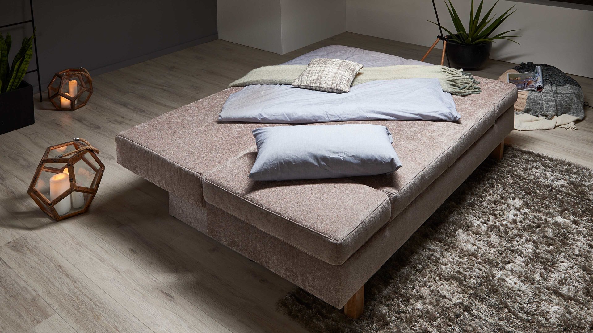 Schlafsofa Restyl aus Stoff in Beige Schlafsofa Tino beiger Bezug 2-6799 & Buchenholzfüße