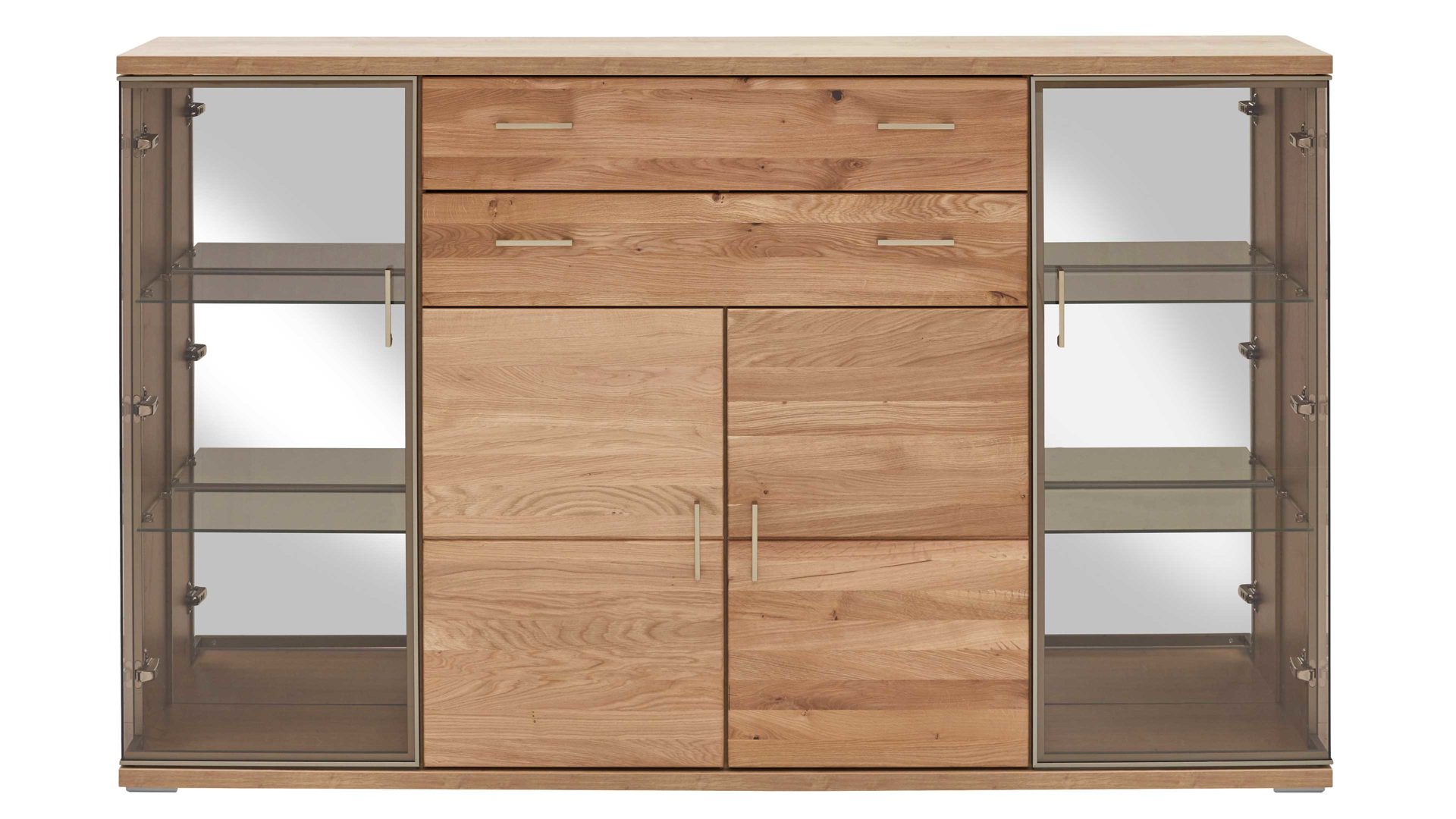 Sideboard Ideal möbel aus Holz in Holzfarben Wohnprogramm Brilon - Sideboard Alteiche & braunes Parsolglas – vier Türen, zwei Schubladen