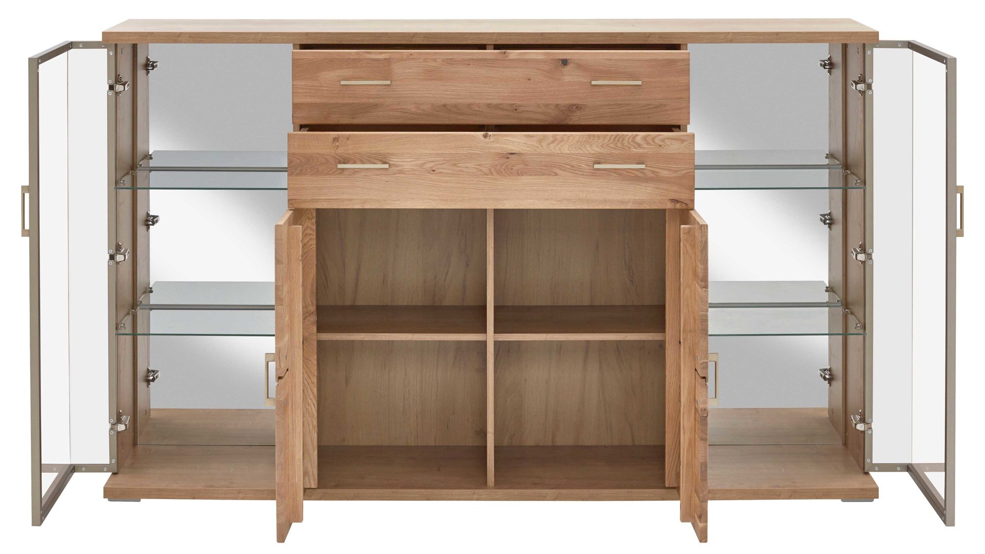 Sideboard Ideal möbel aus Holz in Holzfarben Wohnprogramm Brilon - Sideboard Alteiche & braunes Parsolglas – vier Türen, zwei Schubladen