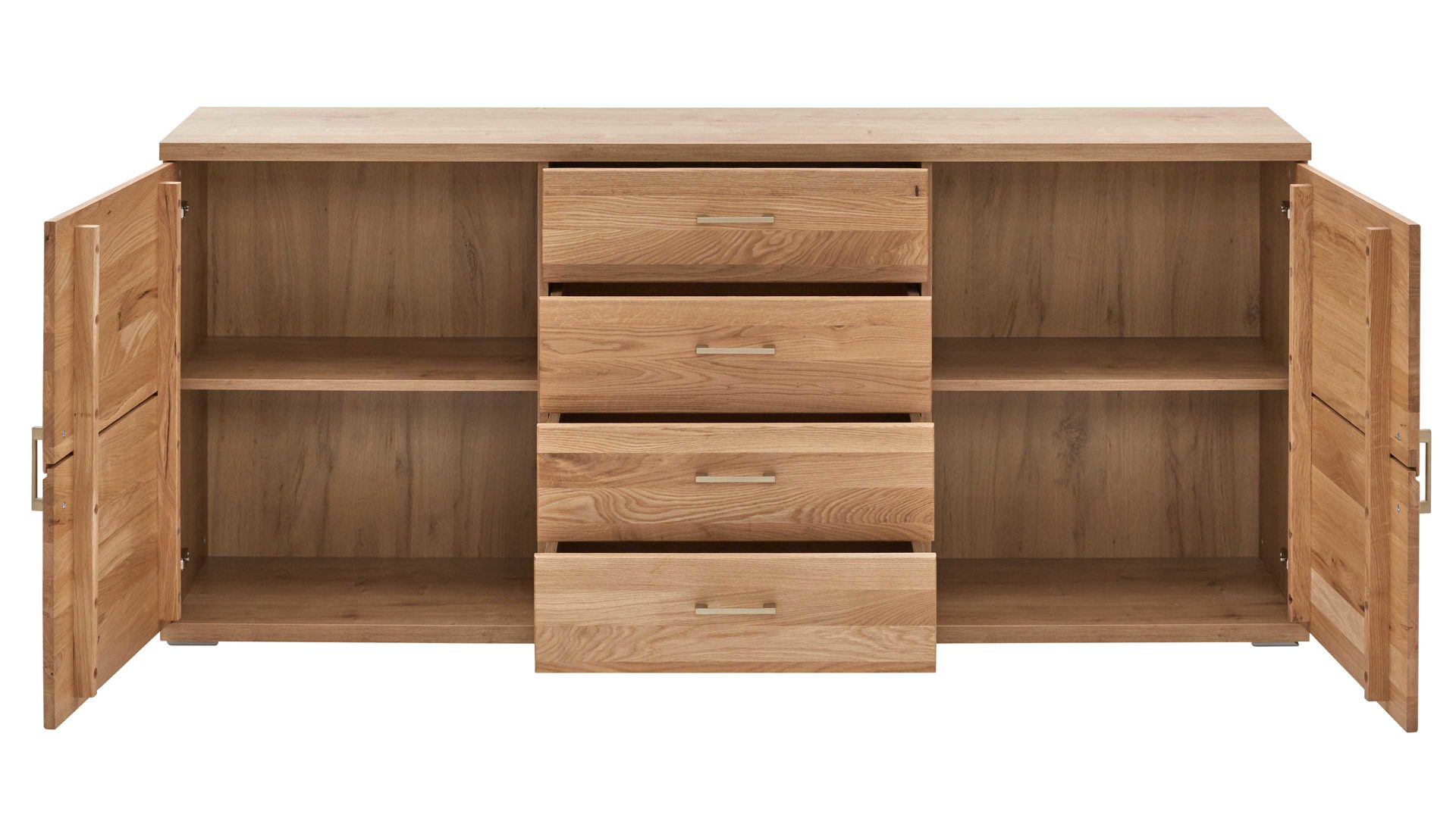 Sideboard Ideal möbel aus Holz in Holzfarben Wohnprogramm Brilon - Sideboard Alteiche & braunes Parsolglas – zwei Türen, vier Schubladen