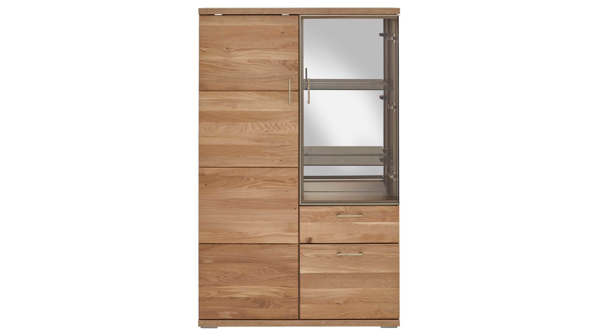 Vitrine Ideal möbel aus Holz in Holzfarben Wohnprogramm Brilon - Vitrine Alteiche & braunes Parsolglas – drei Türen, eine Schublade - Höhe ca. 143 cm