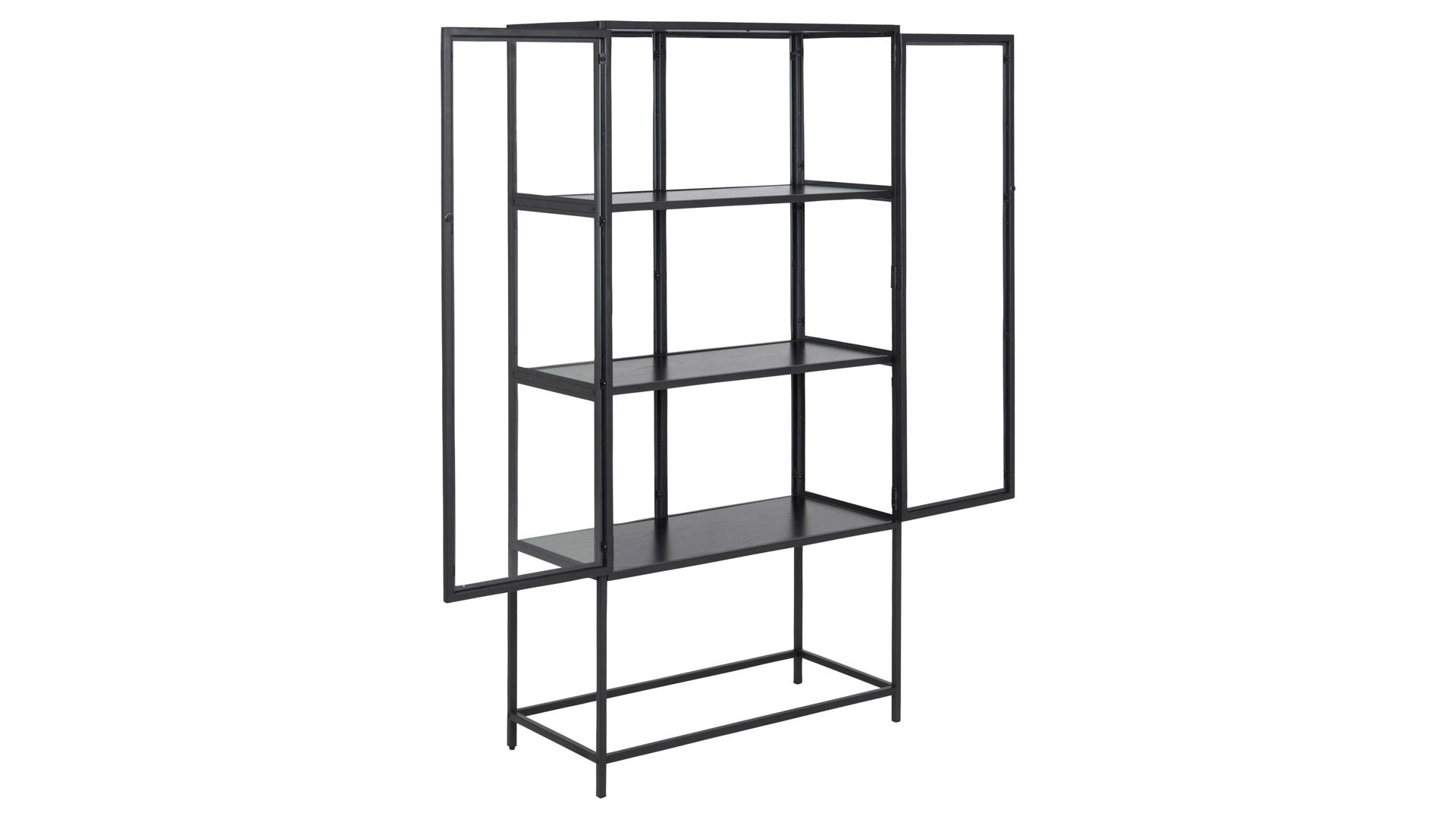 Vitrine Actona group aus Glas in Schwarz Vitrine Seaford im Industrielook Glas, Holz & Metall – zwei Türen, Breite ca. 77 cm