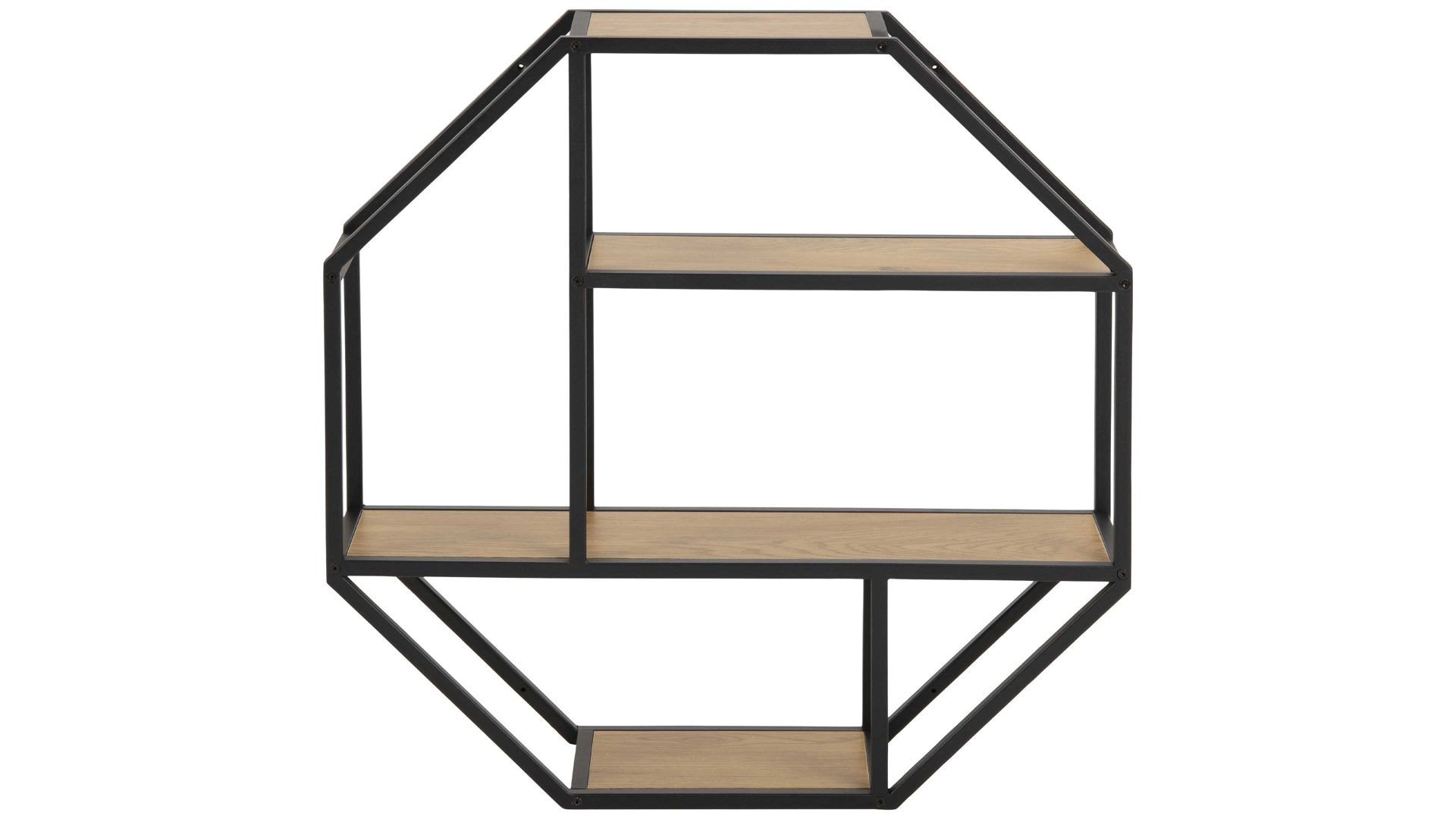 Wandregal Actona group aus Holz in Holzfarben Regal Seaford im Industrielook als Wandregal Wildeiche & Schwarz – vier Fächer, Durchmesser ca. 77 cm