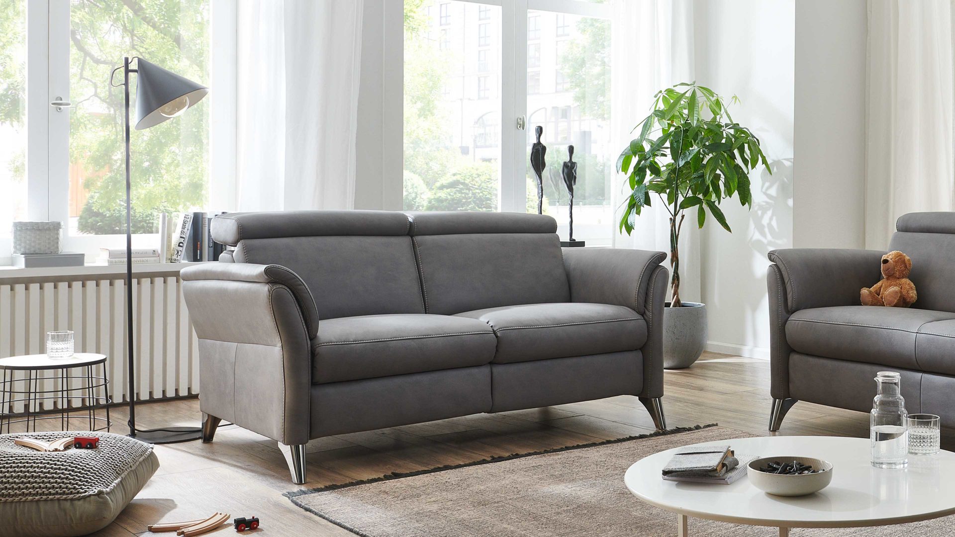 2,5-Sitzer Steinpol polsteria aus Stoff in Grau Polsterprogramm Relaxa 6.0 Plus PSG XC - 2,5-Sitzer graue Mikrofaser Kevin - Länge ca. 166 cm