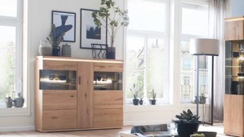Highboard Mca furniture aus Holz in Holzfarben Wohnprogramm Barcelona - Highboard geölte Balkeneiche – drei Türen