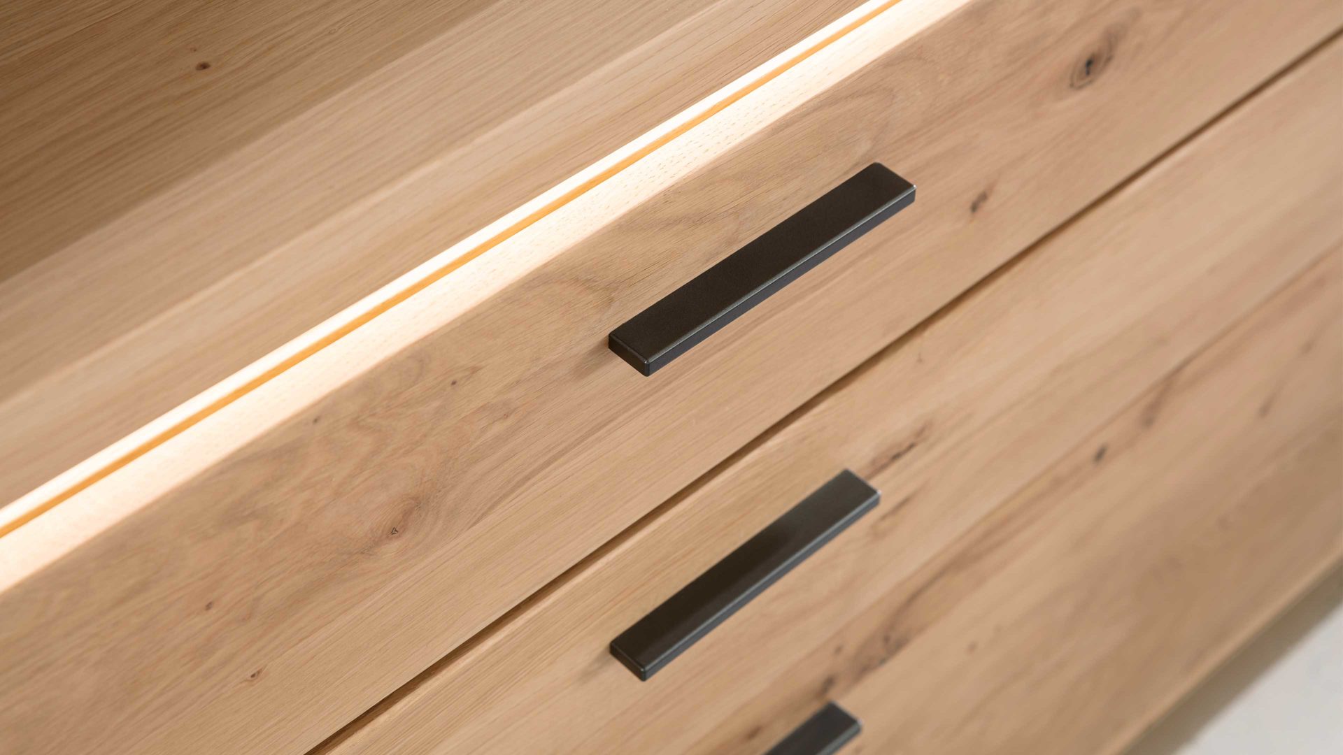 Wohnwand Mca furniture aus Holz in Holzfarben Wohnprogramm Barcelona - Wohnwand geölte Balkeneiche – dreiteilig, Breite ca. 300 cm