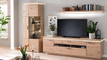 Wohnwand Mca furniture aus Holz in Holzfarben Wohnprogramm Barcelona - Wohnwand geölte Balkeneiche – dreiteilig, Breite ca. 300 cm