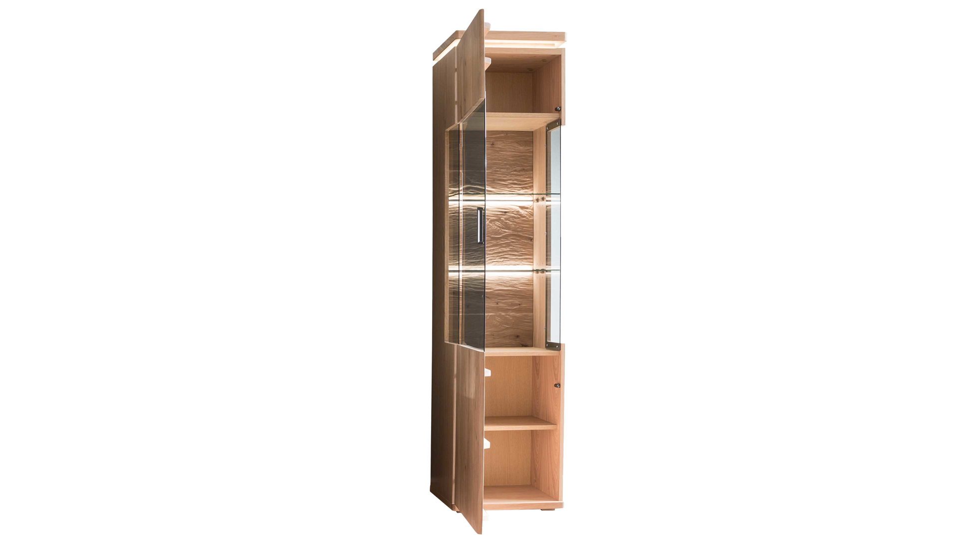 Vitrine Mca furniture aus Holz in Holzfarben Wohnprogramm Barcelona - Vitrine links, eine Tür, Breite ca. 45 cm - geölte Balkeneiche
