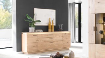 Sideboard Mca furniture aus Holz in Holzfarben Wohnprogramm Barcelona - Sideboard geölte Balkeneiche – zwei Türen, drei Schubladen, Breite ca. 180 cm