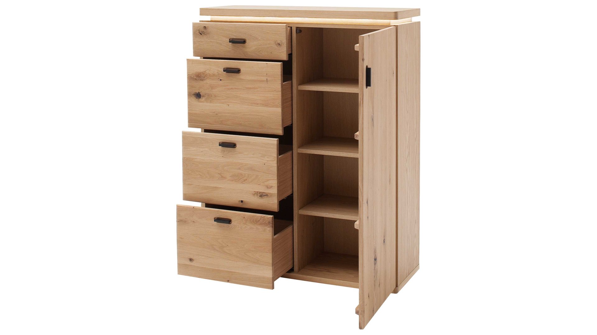Kombikommode Mca furniture aus Holz in Holzfarben Garderobenprogramm Barcelona - Kombikommode geölte Wildeiche – vier Schubladen, eine Tür, Breite ca. 100 cm