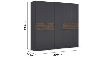 Kleiderschrank Rauch aus Holz in Grau rauch BLUE Drehtürenschrank Ticao Grau-Metallic & Atlantic Oak - Breite ca. 226 cm