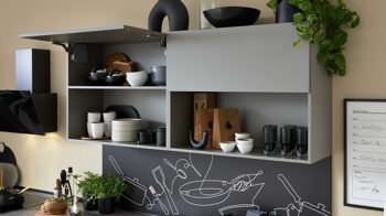 Einbauküche culineo® aus Holz in Grau Culineo® Einbauküche C615 mit privileg Einbaugeräten Taupegrau & Basalt taupegrau - Länge ca. 390 cm