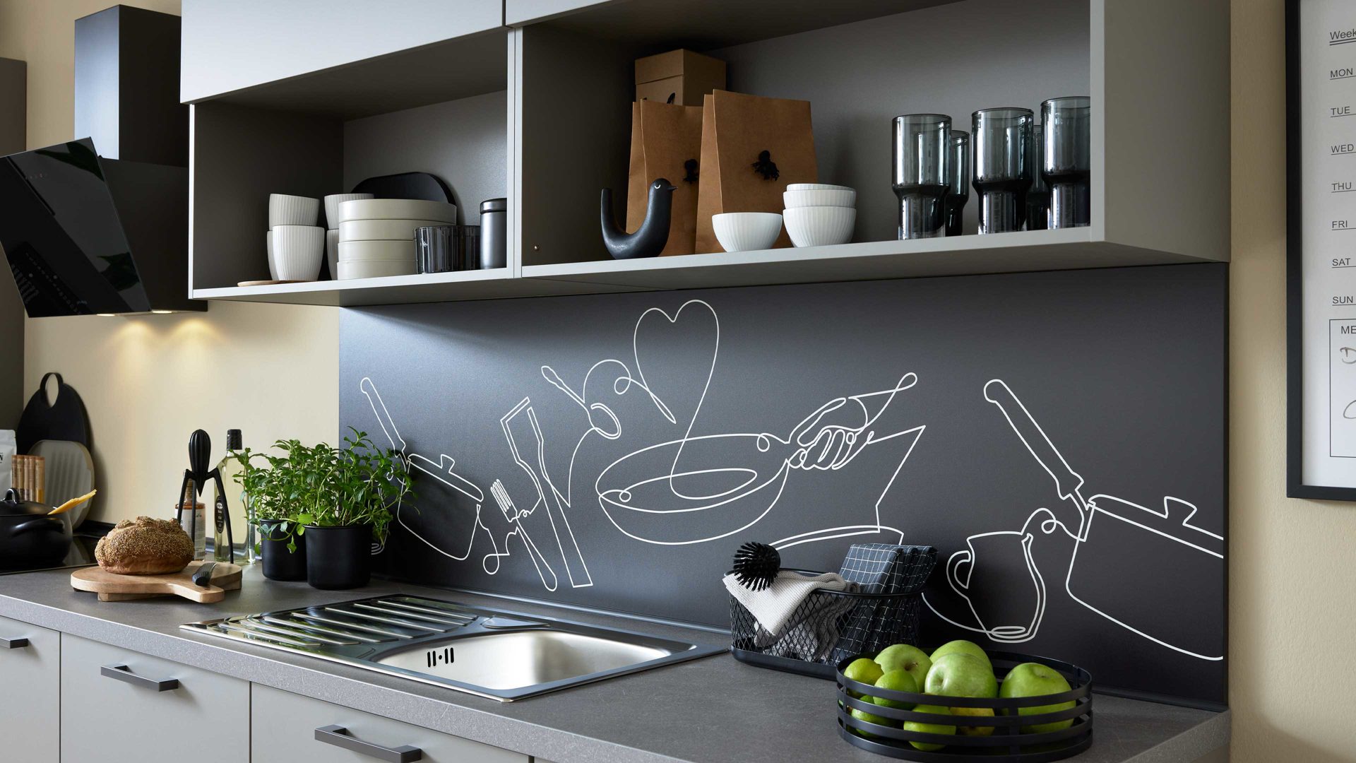 Einbauküche culineo® aus Holz in Grau Culineo® Einbauküche C615 mit privileg Einbaugeräten Taupegrau & Basalt taupegrau - Länge ca. 390 cm