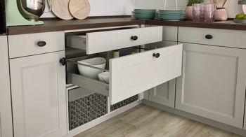 Einbauküche culineo® aus Holz in Hellgrau Culineo® Einbauküche C684 mit gorenje  Einbaugeräten Steingrau - Stellfläche ca. 420 x 335 cm